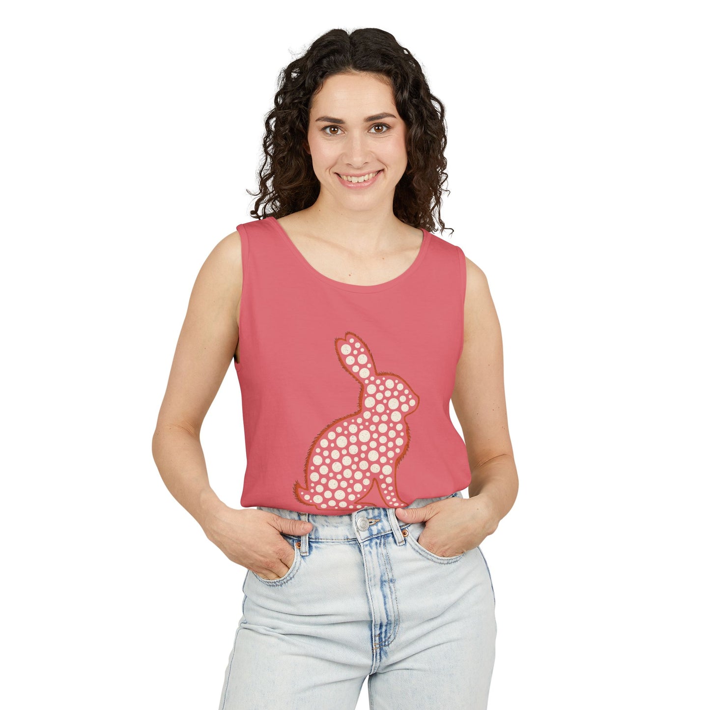 Spotted Rabbit Unisex Tank Top – Abstract Dot Bunny Design Tee for Bunthusiasts - Unisex Garment-Dyed Tank Top