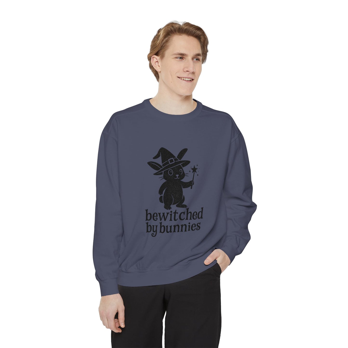 Bewitched by Bunnies Unisex Sweatshirt – Cozy Fall Rabbit Witch Pullover for Fall Festivities - Halloween Gift