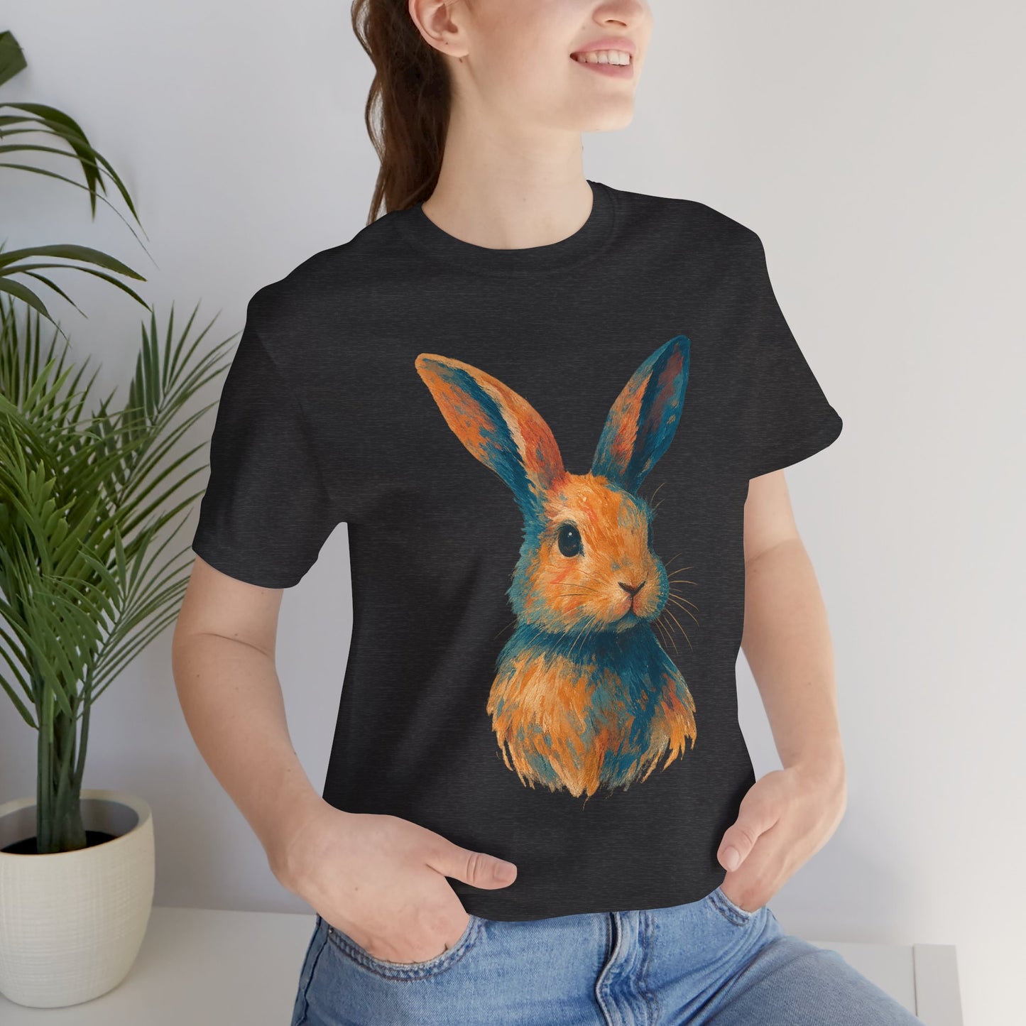 Golden Hour Bunny Unisex Short Sleeve Shirt – Painterly Rabbit Portrait T-Shirt - Artistic Graphic Tee for Animal Lovers - Unique Artwork