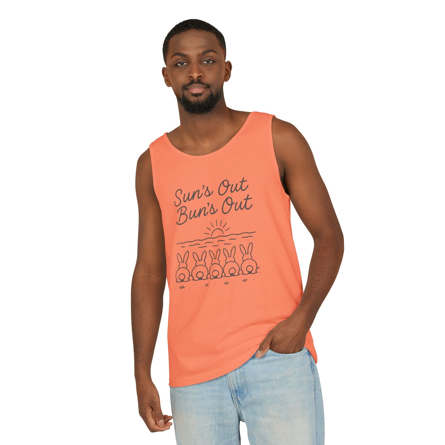 Sun's Out, Bun’s Out Tank Top – Funny Bunny Bums Summer Tee - Unisex Garment-Dyed | Beach Vibes - Vacation Apparel