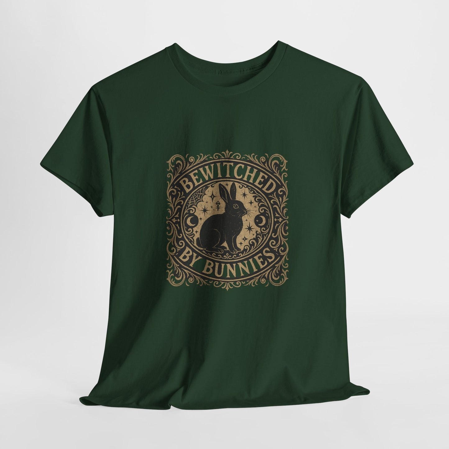Bewitched by Bunnies Unisex Heavy Cotton T-Shirt – Enchanted Rabbit Halloween & Fall Graphic Tee | Bunny Lovers Gift