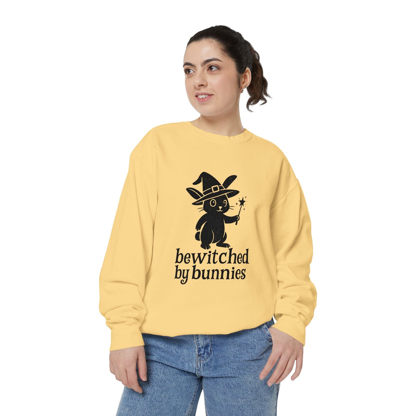 Bewitched by Bunnies Unisex Sweatshirt – Cozy Fall Rabbit Witch Pullover for Fall Festivities - Halloween Gift