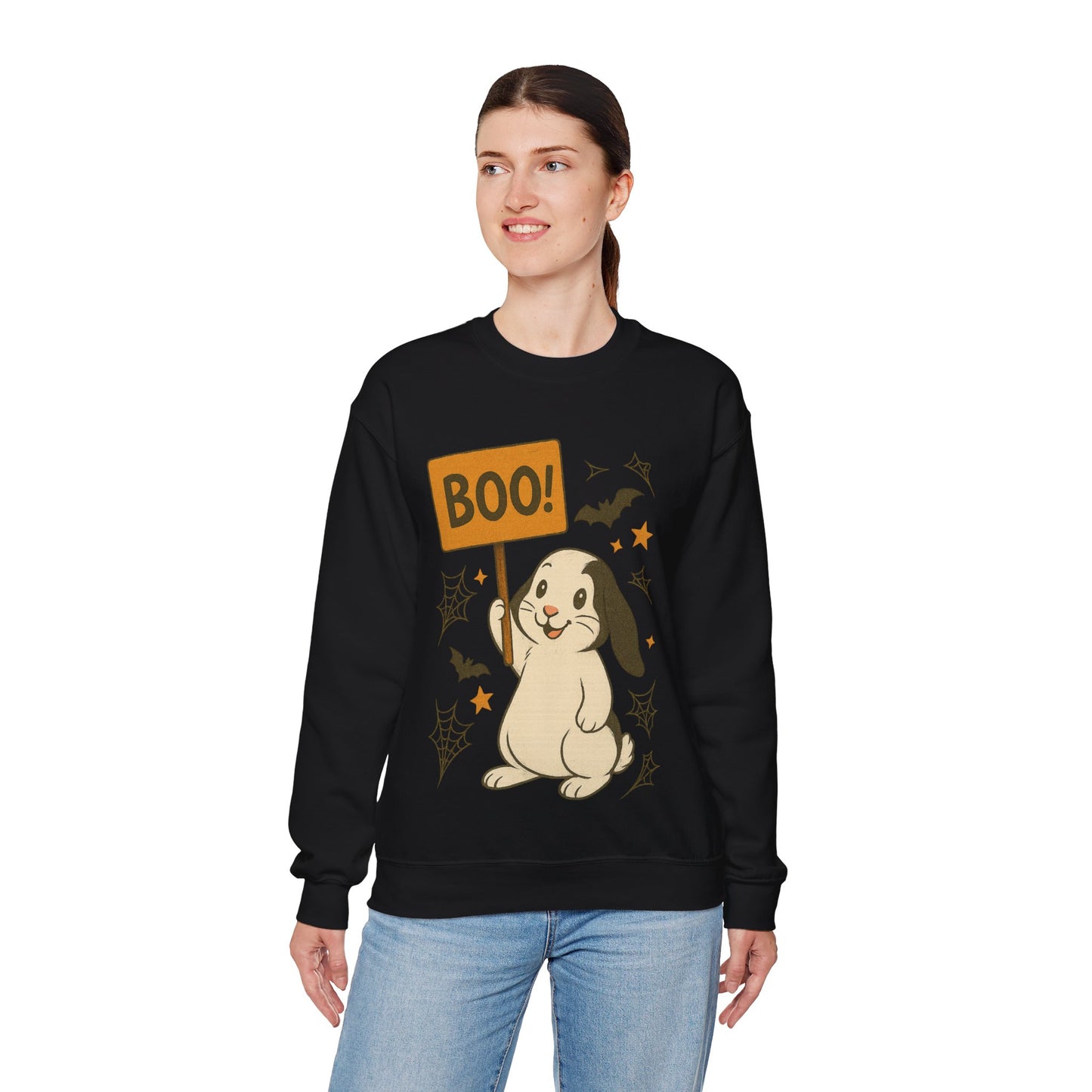 Boo Bunny Halloween Sweatshirt – Cozy Lop-Eared Rabbit & Spooky-Cute Fall Vibes - Unisex Heavy Blend™ Crewneck