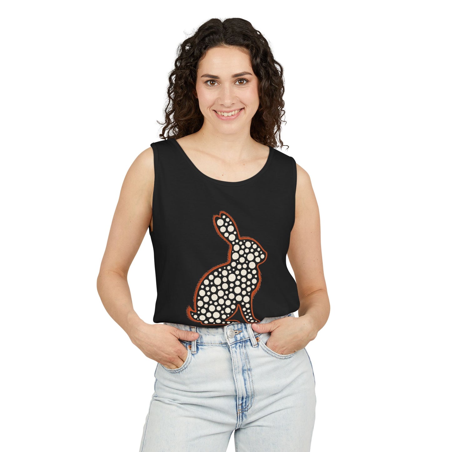 Spotted Rabbit Unisex Tank Top – Abstract Dot Bunny Design Tee for Bunthusiasts - Unisex Garment-Dyed Tank Top