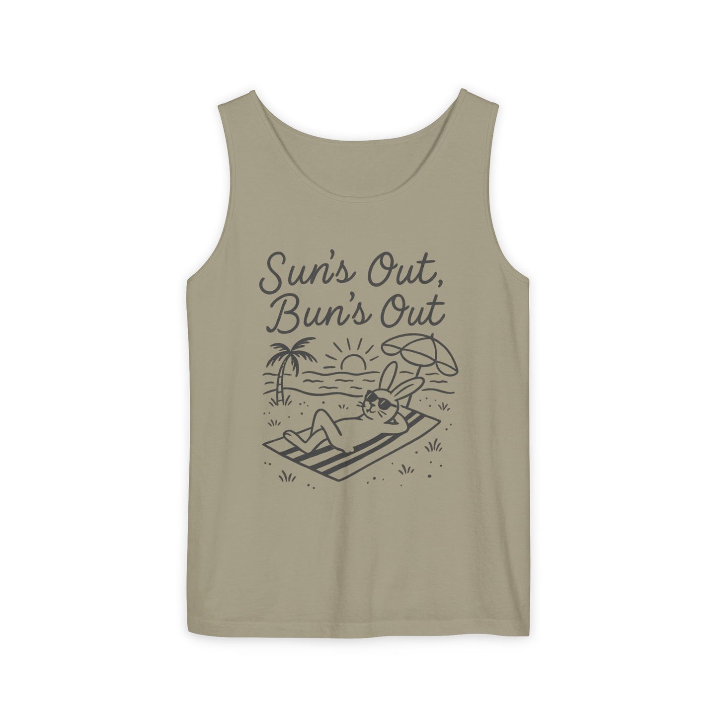 Sun’s Out, Bun’s Out Chill Beach Bunny Tank Top - Unisex Garment-Dyed Tee | Summer Rabbit Vibes - Beach Wear - Vacation Apparel