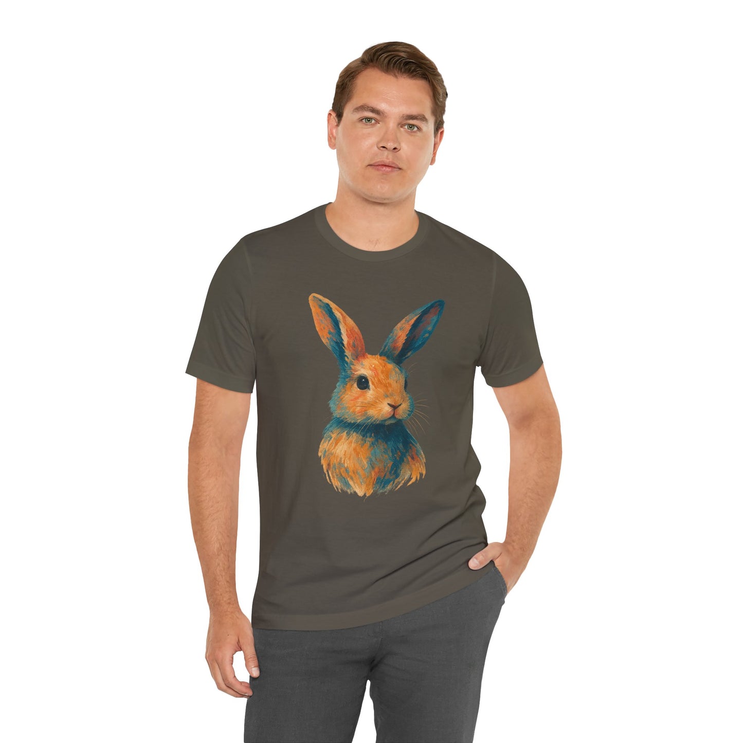 Golden Hour Bunny Unisex Short Sleeve Shirt – Painterly Rabbit Portrait T-Shirt - Artistic Graphic Tee for Animal Lovers - Unique Artwork