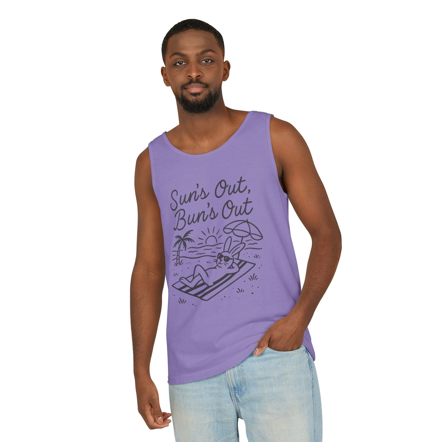 Sun’s Out, Bun’s Out Chill Beach Bunny Tank Top - Unisex Garment-Dyed Tee | Summer Rabbit Vibes - Beach Wear - Vacation Apparel