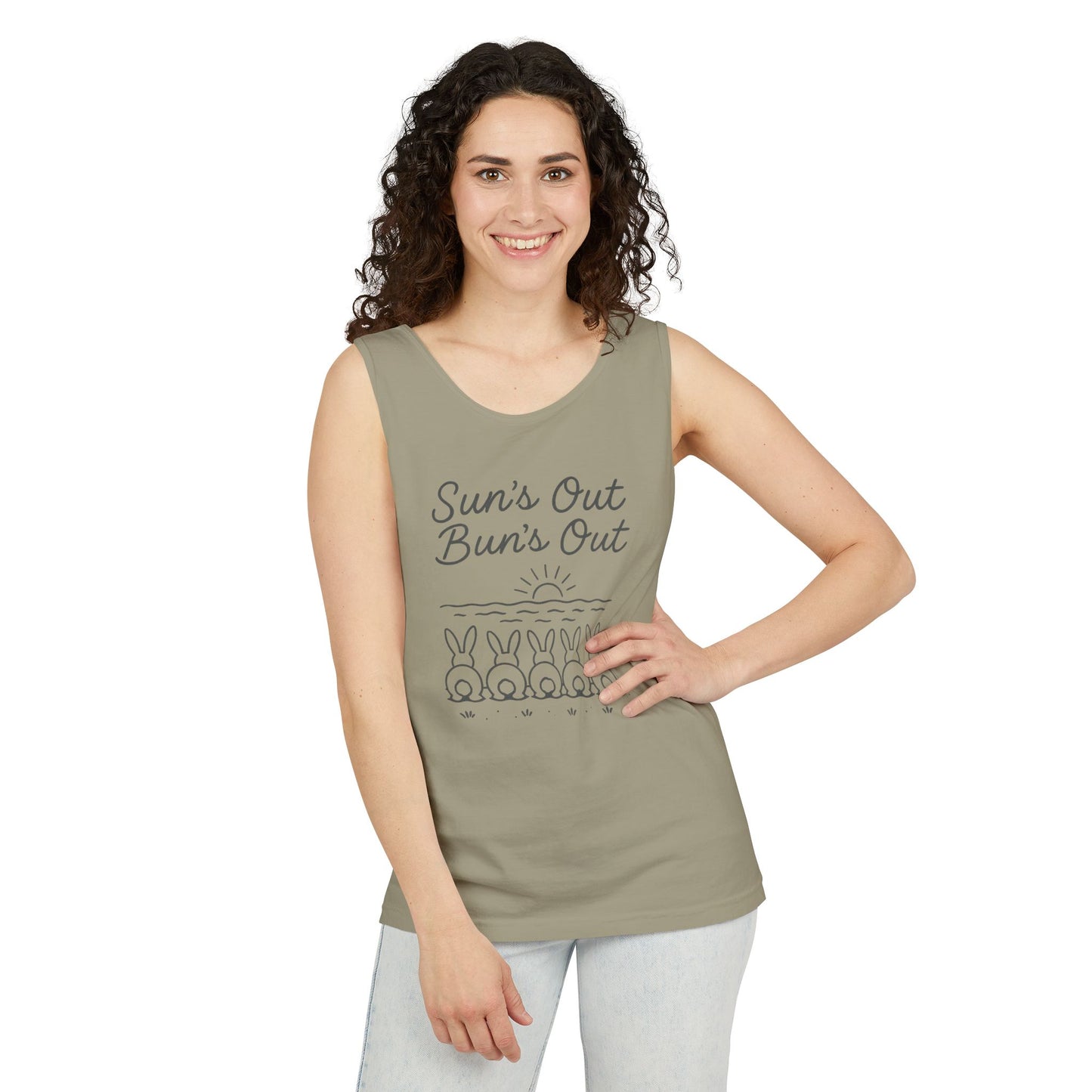 Sun's Out, Bun’s Out Tank Top – Funny Bunny Bums Summer Tee - Unisex Garment-Dyed | Beach Vibes - Vacation Apparel