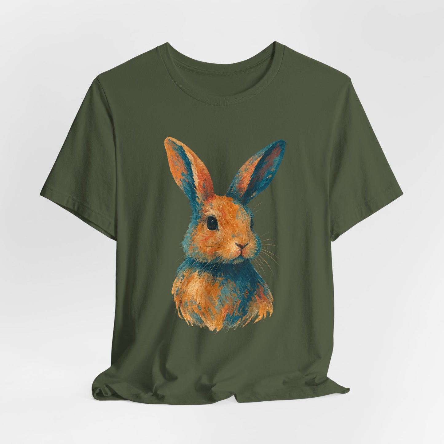Golden Hour Bunny Unisex Short Sleeve Shirt – Painterly Rabbit Portrait T-Shirt - Artistic Graphic Tee for Animal Lovers - Unique Artwork