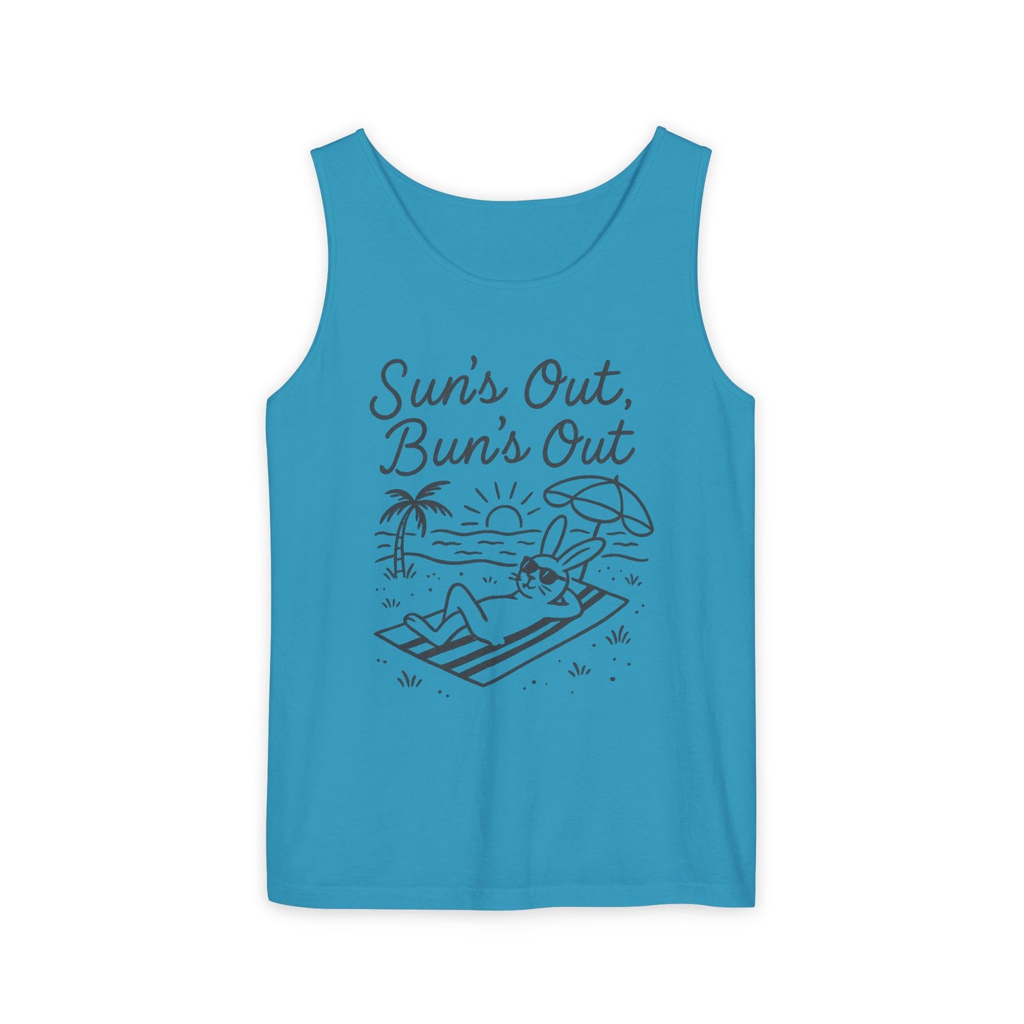 Sun’s Out, Bun’s Out Chill Beach Bunny Tank Top - Unisex Garment-Dyed Tee | Summer Rabbit Vibes - Beach Wear - Vacation Apparel