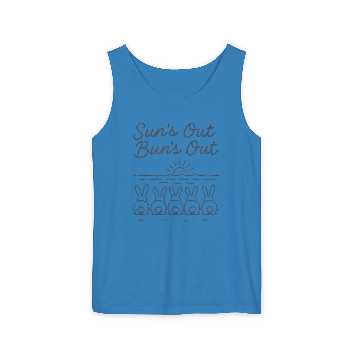 Sun's Out, Bun’s Out Tank Top – Funny Bunny Bums Summer Tee - Unisex Garment-Dyed | Beach Vibes - Vacation Apparel