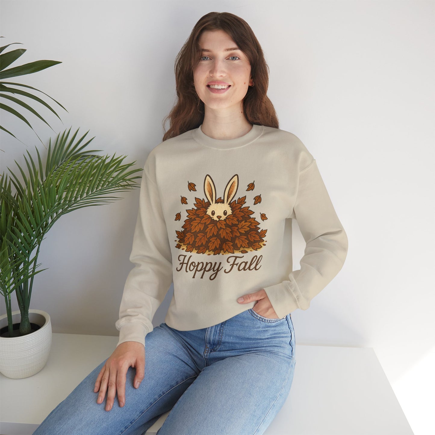 Hoppy Fall β Unisex Cozy Sweatshirt | Rabbit & Autumn Leaves Comfy Crewneck | Fall Fashion - Seasonal Halloween Gift