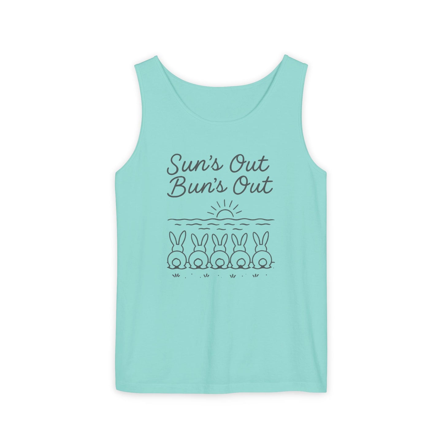 Sun's Out, Bun’s Out Tank Top – Funny Bunny Bums Summer Tee - Unisex Garment-Dyed | Beach Vibes - Vacation Apparel