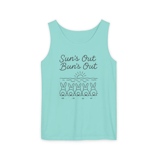 Sun's Out, Bun’s Out Tank Top – Funny Bunny Bums Summer Tee - Unisex Garment-Dyed | Beach Vibes - Vacation Apparel