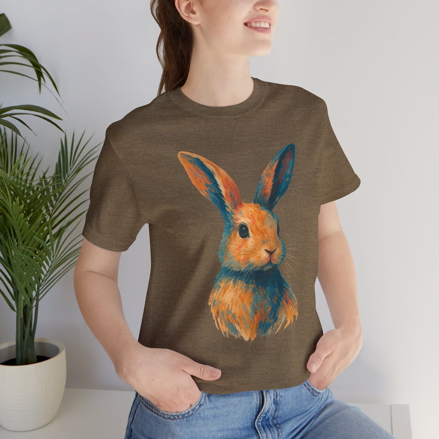 Golden Hour Bunny Unisex Short Sleeve Shirt – Painterly Rabbit Portrait T-Shirt - Artistic Graphic Tee for Animal Lovers - Unique Artwork