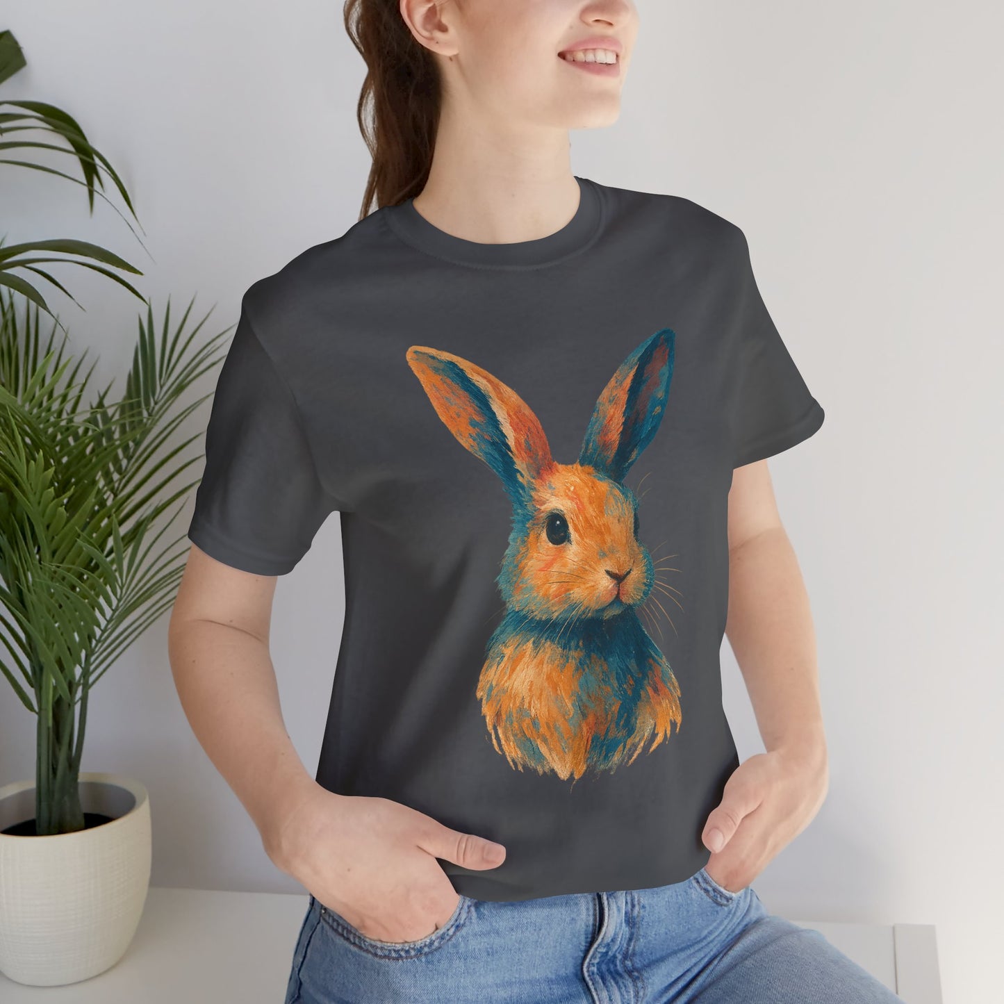 Golden Hour Bunny Unisex Short Sleeve Shirt – Painterly Rabbit Portrait T-Shirt - Artistic Graphic Tee for Animal Lovers - Unique Artwork
