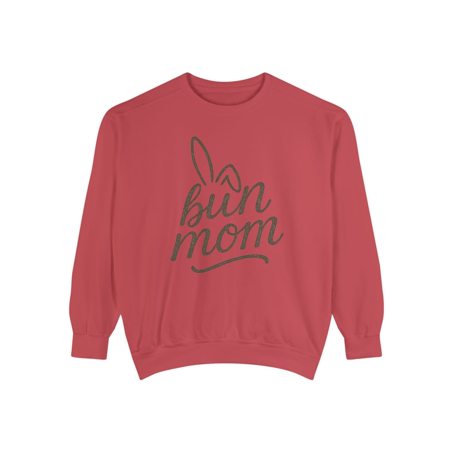 Vintage "Bun Mom" Bunny Ear Sweatshirt – Cursive Script - Cozy Gift for Rabbit Mom - Casual Comfort Wear - Trendy Apparel