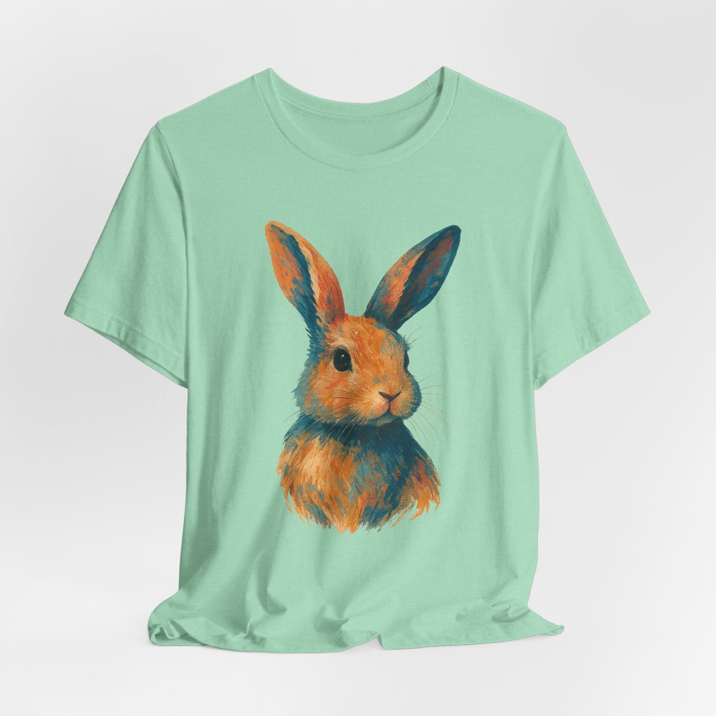 Golden Hour Bunny Unisex Short Sleeve Shirt – Painterly Rabbit Portrait T-Shirt - Artistic Graphic Tee for Animal Lovers - Unique Artwork