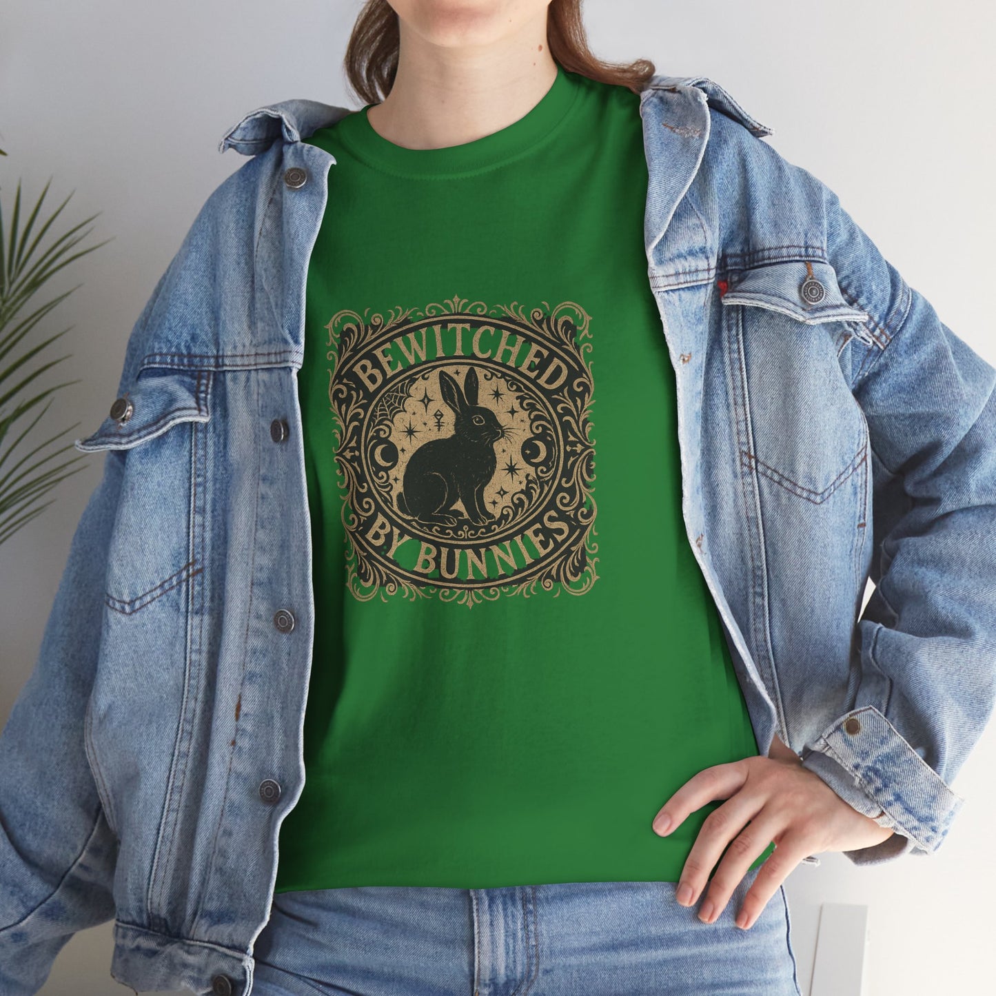 Bewitched by Bunnies Unisex Heavy Cotton T-Shirt – Enchanted Rabbit Halloween & Fall Graphic Tee | Bunny Lovers Gift