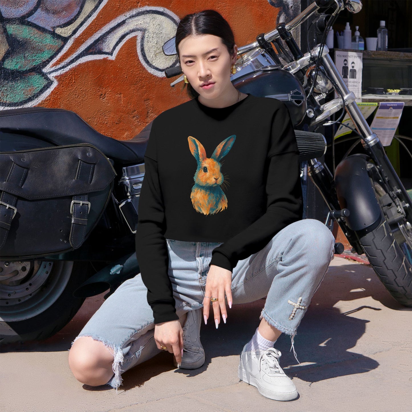 Painted Bunny Art Cropped Sweatshirt – Artsy Rabbit Vibes for Bunthusiasts - Cozy Animal Apparel