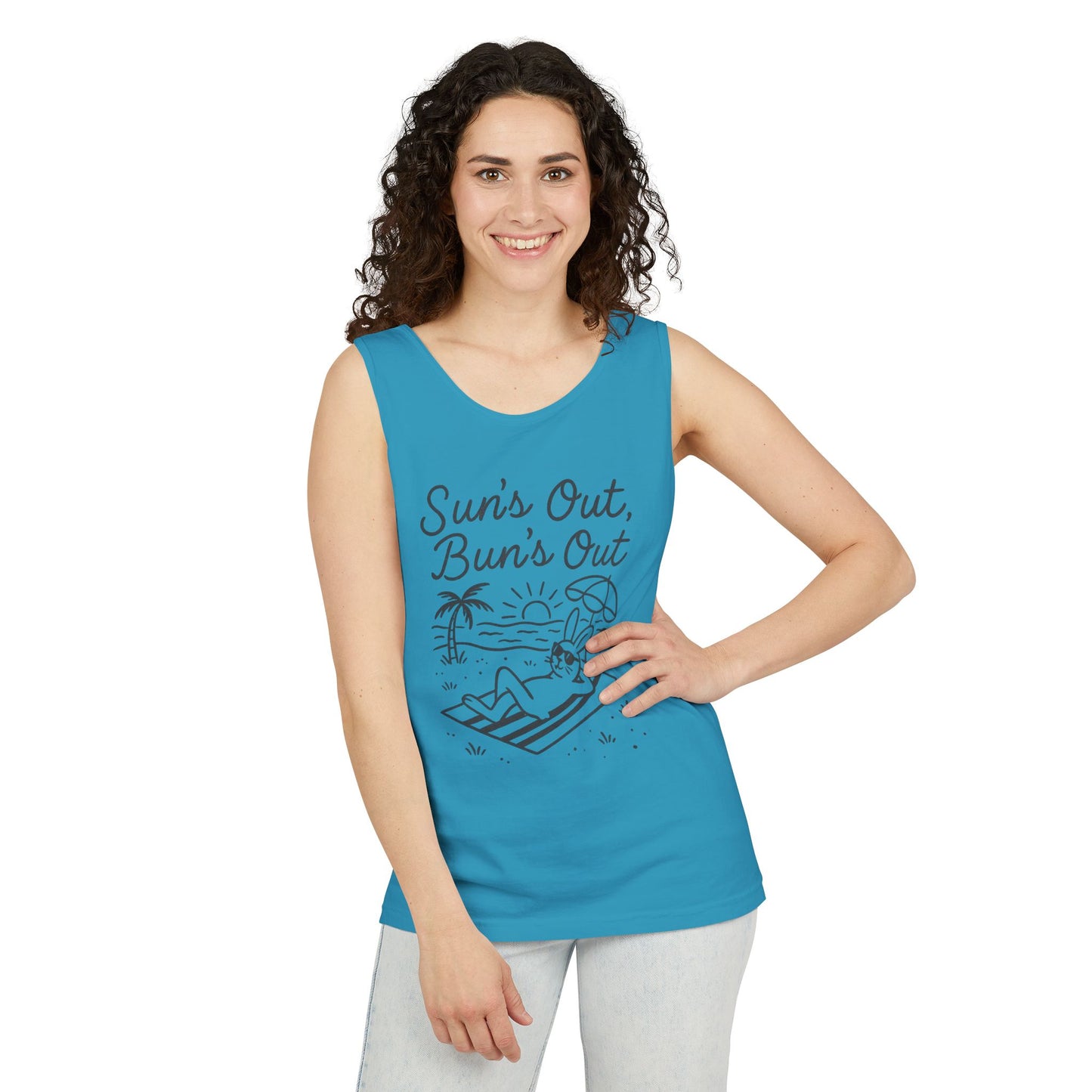 Sun’s Out, Bun’s Out Chill Beach Bunny Tank Top - Unisex Garment-Dyed Tee | Summer Rabbit Vibes - Beach Wear - Vacation Apparel