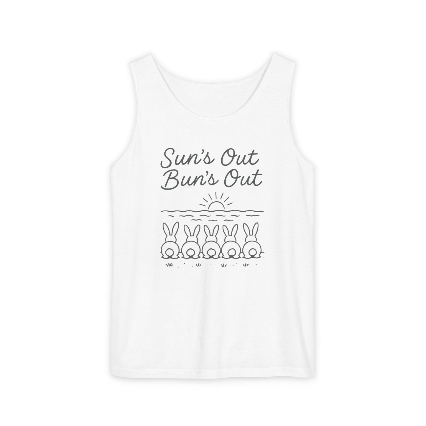 Sun's Out, Bun’s Out Tank Top – Funny Bunny Bums Summer Tee - Unisex Garment-Dyed | Beach Vibes - Vacation Apparel