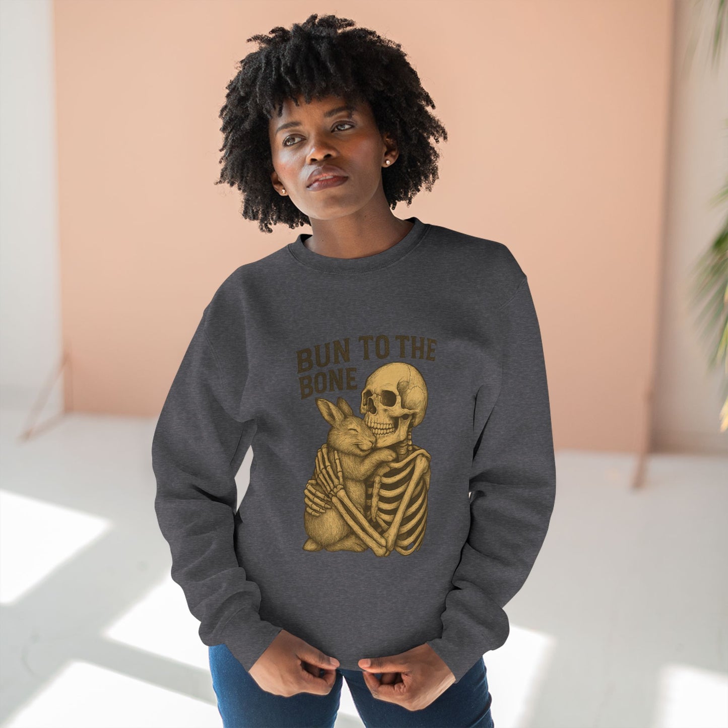 Bun to the Bone Skeleton & Snuggle Bunny Unisex Sweatshirt – Cozy Rabbit Crewneck - Halloween & Fall Collection - Funny Gift
