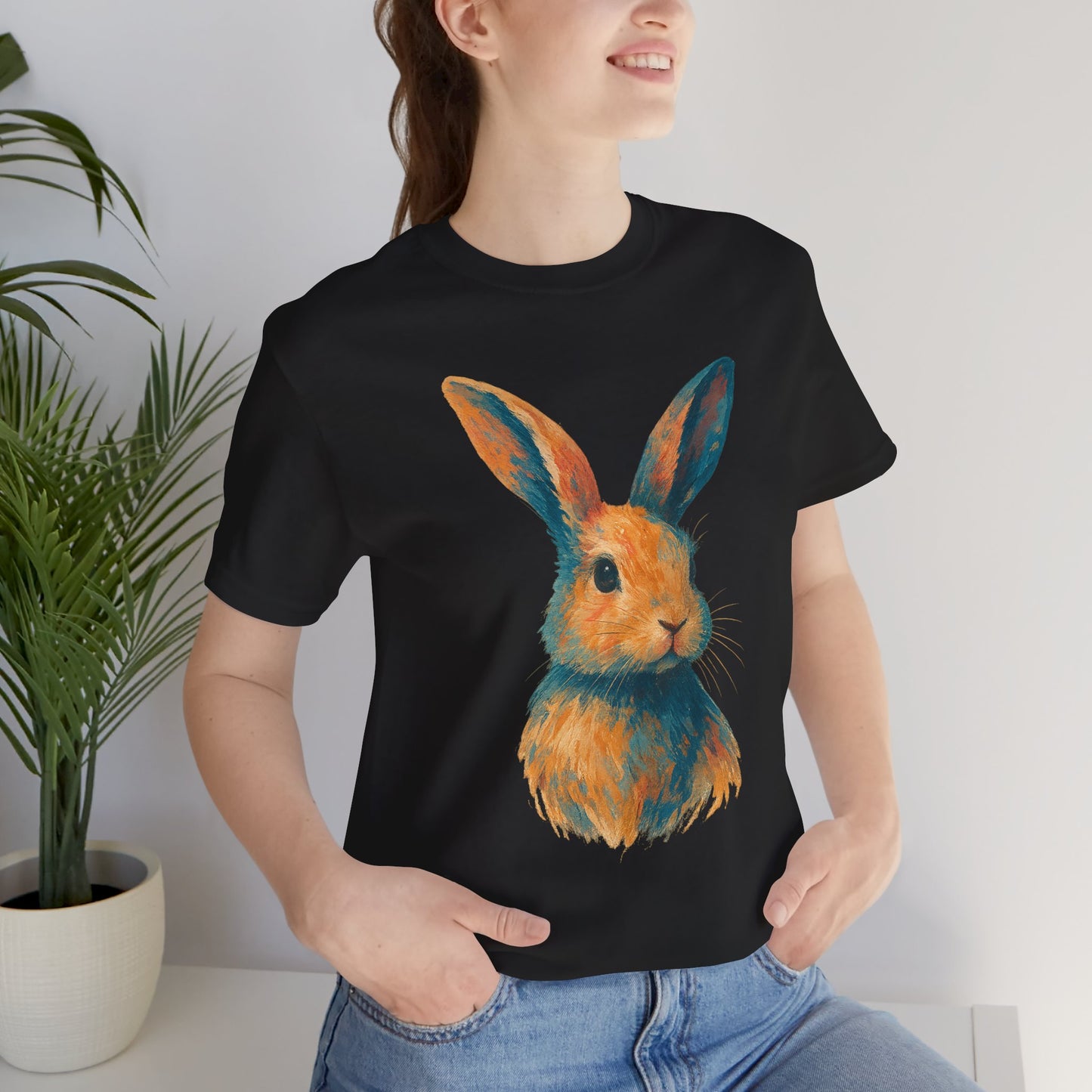 Golden Hour Bunny Unisex Short Sleeve Shirt – Painterly Rabbit Portrait T-Shirt - Artistic Graphic Tee for Animal Lovers - Unique Artwork