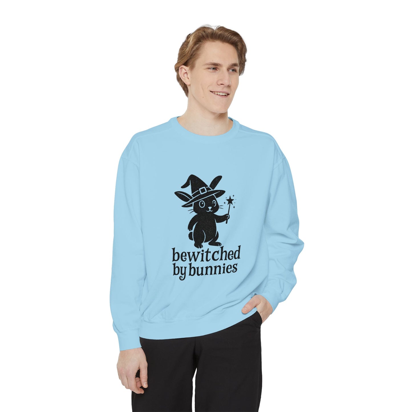 Bewitched by Bunnies Unisex Sweatshirt – Cozy Fall Rabbit Witch Pullover for Fall Festivities - Halloween Gift