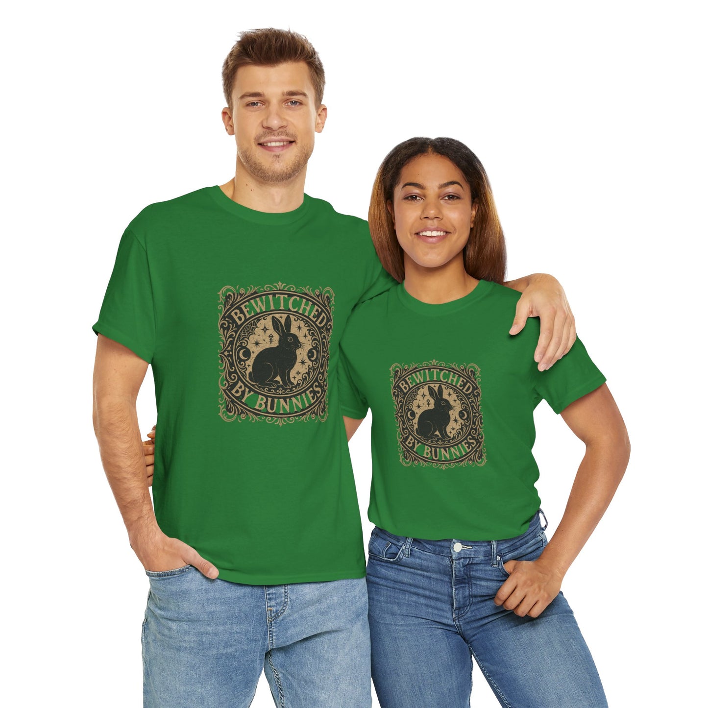 Bewitched by Bunnies Unisex Heavy Cotton T-Shirt – Enchanted Rabbit Halloween & Fall Graphic Tee | Bunny Lovers Gift