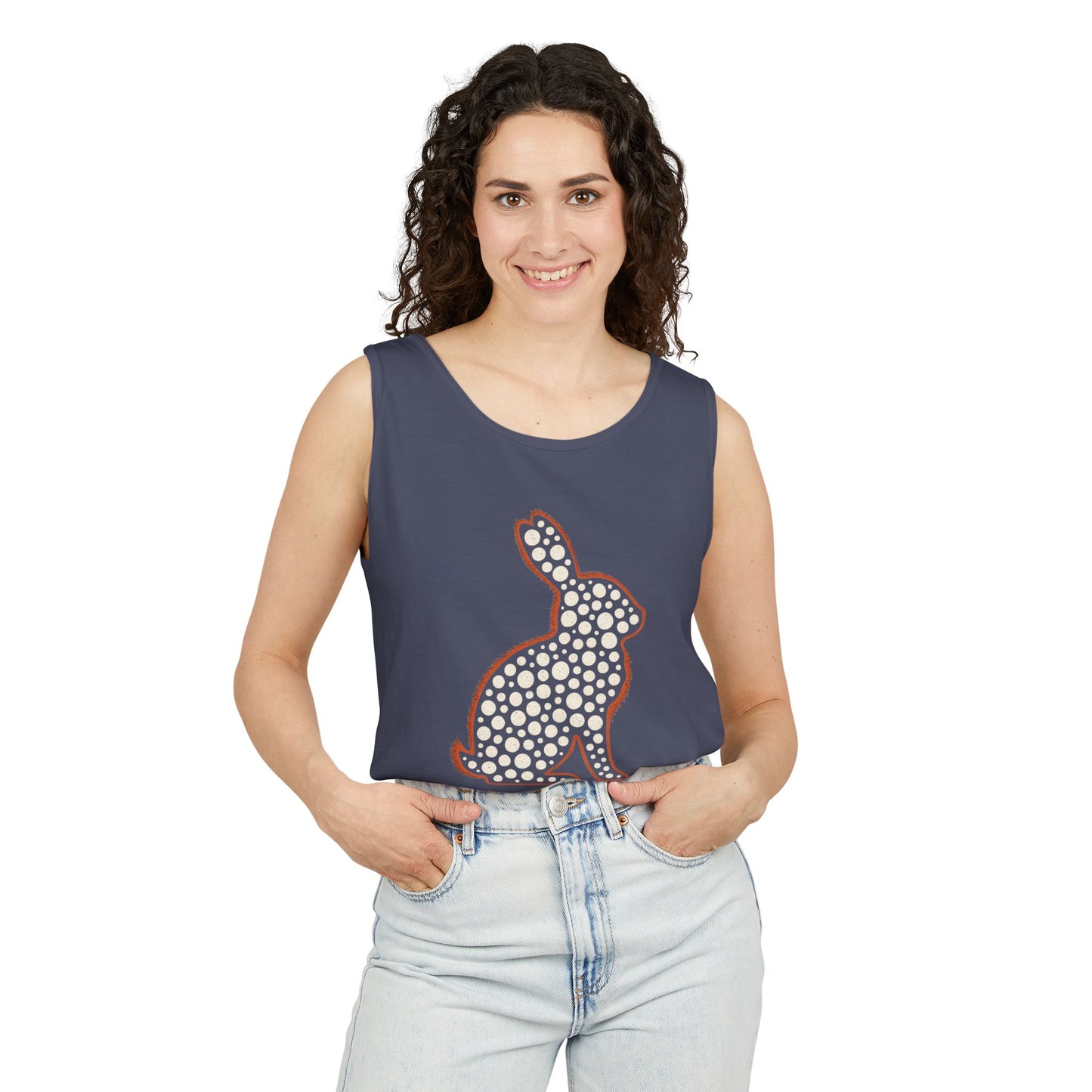 Spotted Rabbit Unisex Tank Top – Abstract Dot Bunny Design Tee for Bunthusiasts - Unisex Garment-Dyed Tank Top
