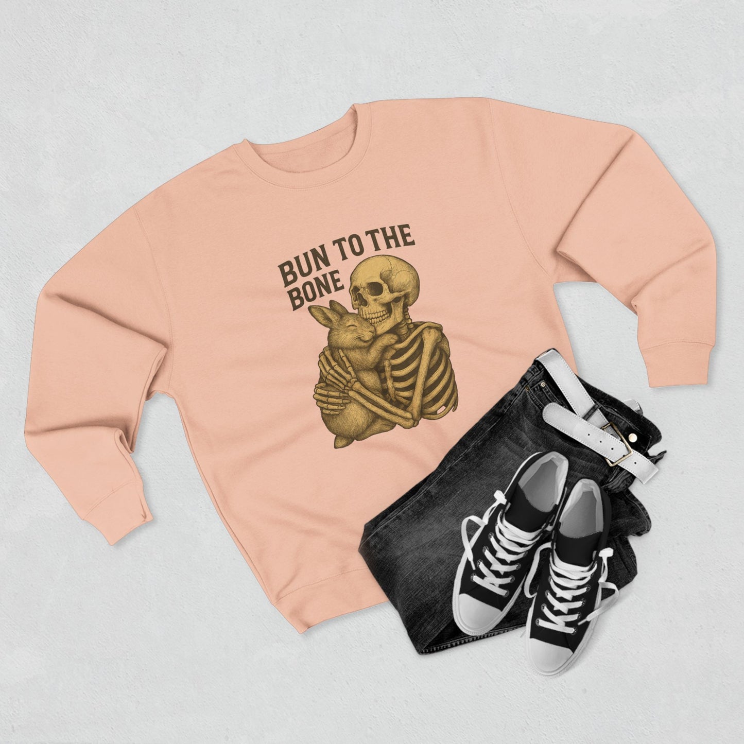 Bun to the Bone Skeleton & Snuggle Bunny Unisex Sweatshirt – Cozy Rabbit Crewneck - Halloween & Fall Collection - Funny Gift