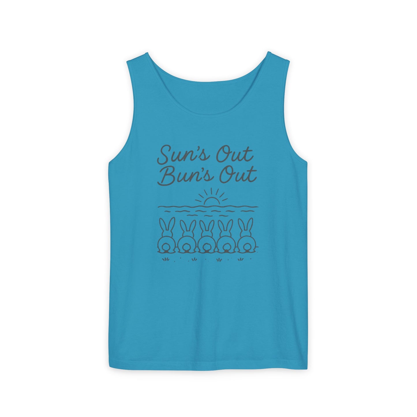 Sun's Out, Bun’s Out Tank Top – Funny Bunny Bums Summer Tee - Unisex Garment-Dyed | Beach Vibes - Vacation Apparel