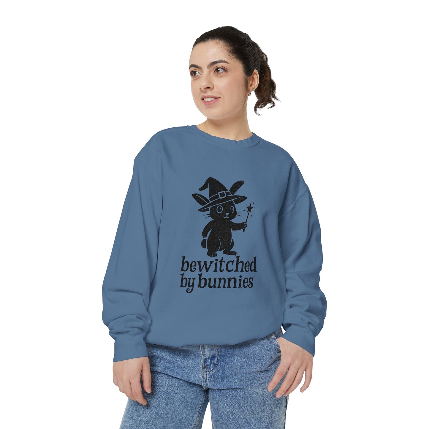 Bewitched by Bunnies Unisex Sweatshirt – Cozy Fall Rabbit Witch Pullover for Fall Festivities - Halloween Gift