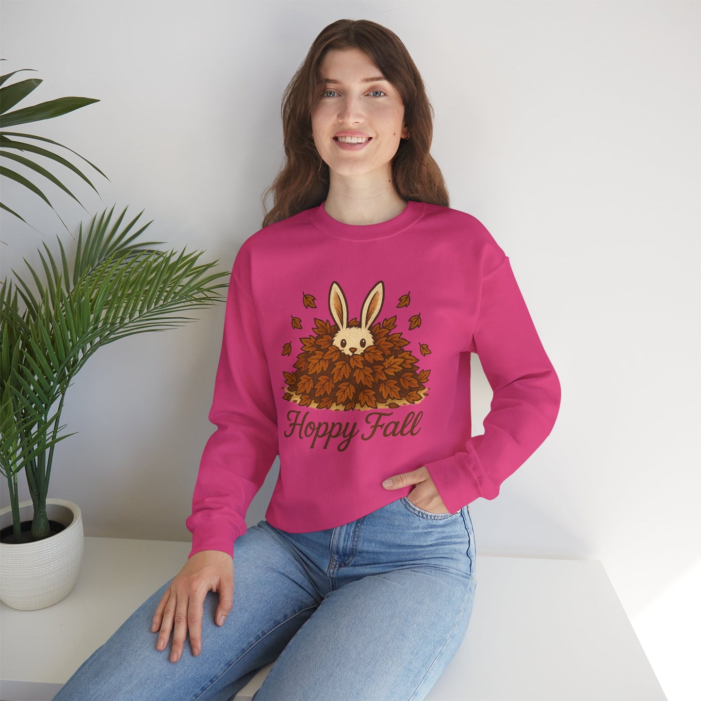 Hoppy Fall β Unisex Cozy Sweatshirt | Rabbit & Autumn Leaves Comfy Crewneck | Fall Fashion - Seasonal Halloween Gift