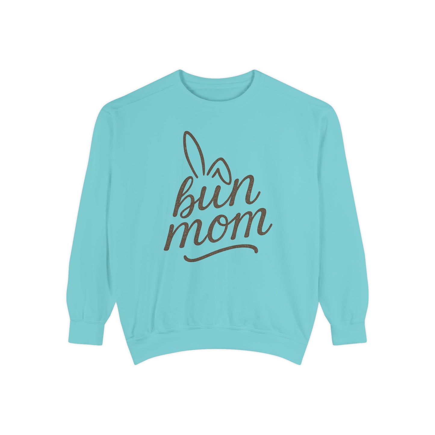 Vintage "Bun Mom" Bunny Ear Sweatshirt – Cursive Script - Cozy Gift for Rabbit Mom - Casual Comfort Wear - Trendy Apparel