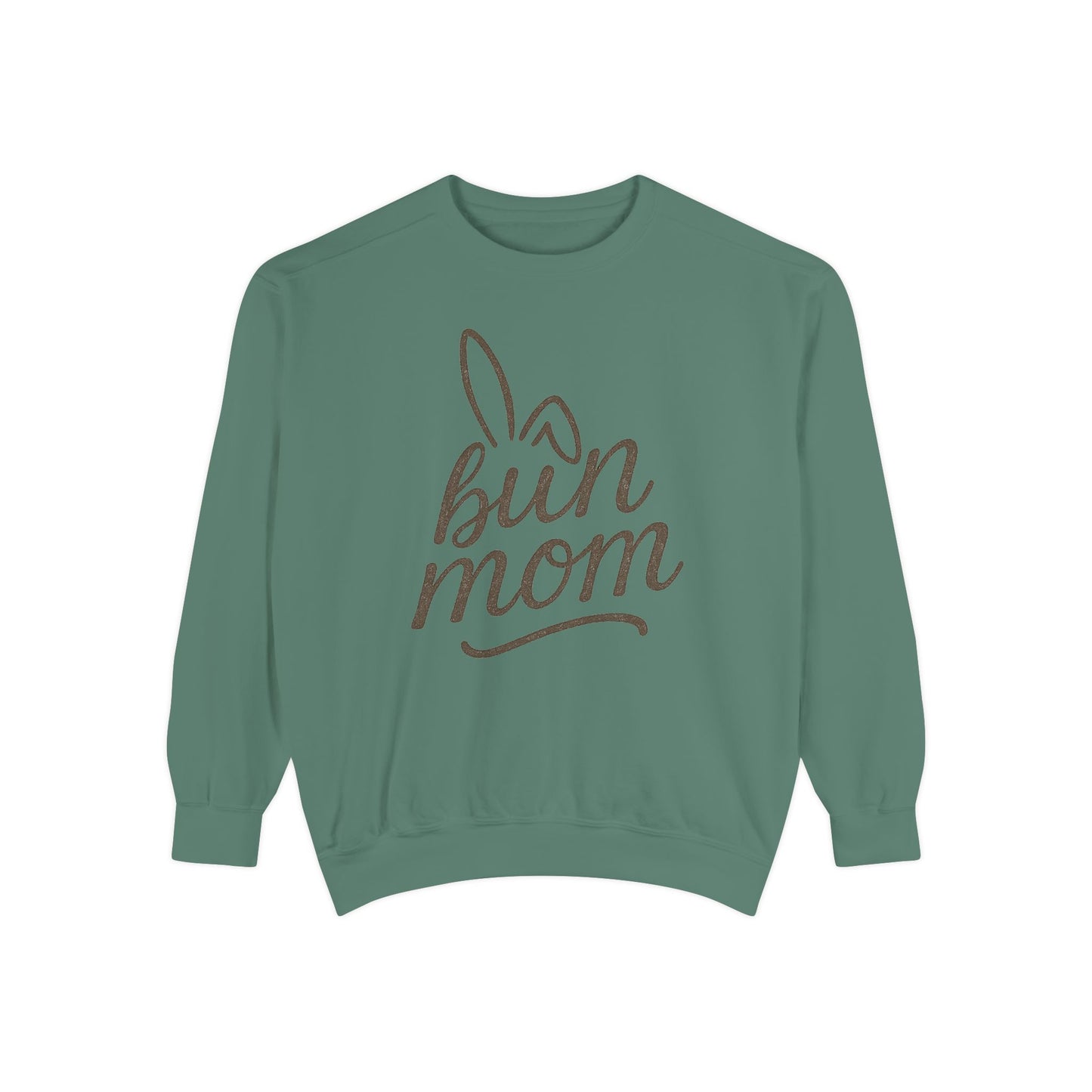 Vintage "Bun Mom" Bunny Ear Sweatshirt – Cursive Script - Cozy Gift for Rabbit Mom - Casual Comfort Wear - Trendy Apparel
