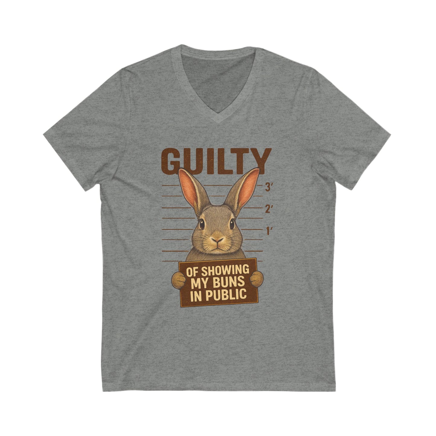 Guilty of Showing My Buns in Public V-Neck Tee - Funny Rabbit Shirt - Unisex Graphic Top - Casual Bunny Wear
