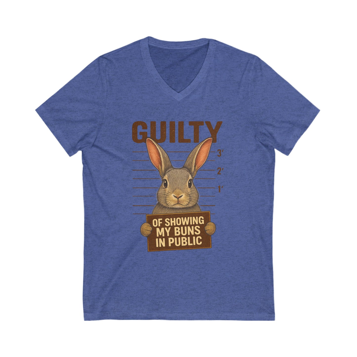 Guilty of Showing My Buns in Public V-Neck Tee - Funny Rabbit Shirt - Unisex Graphic Top - Casual Bunny Wear