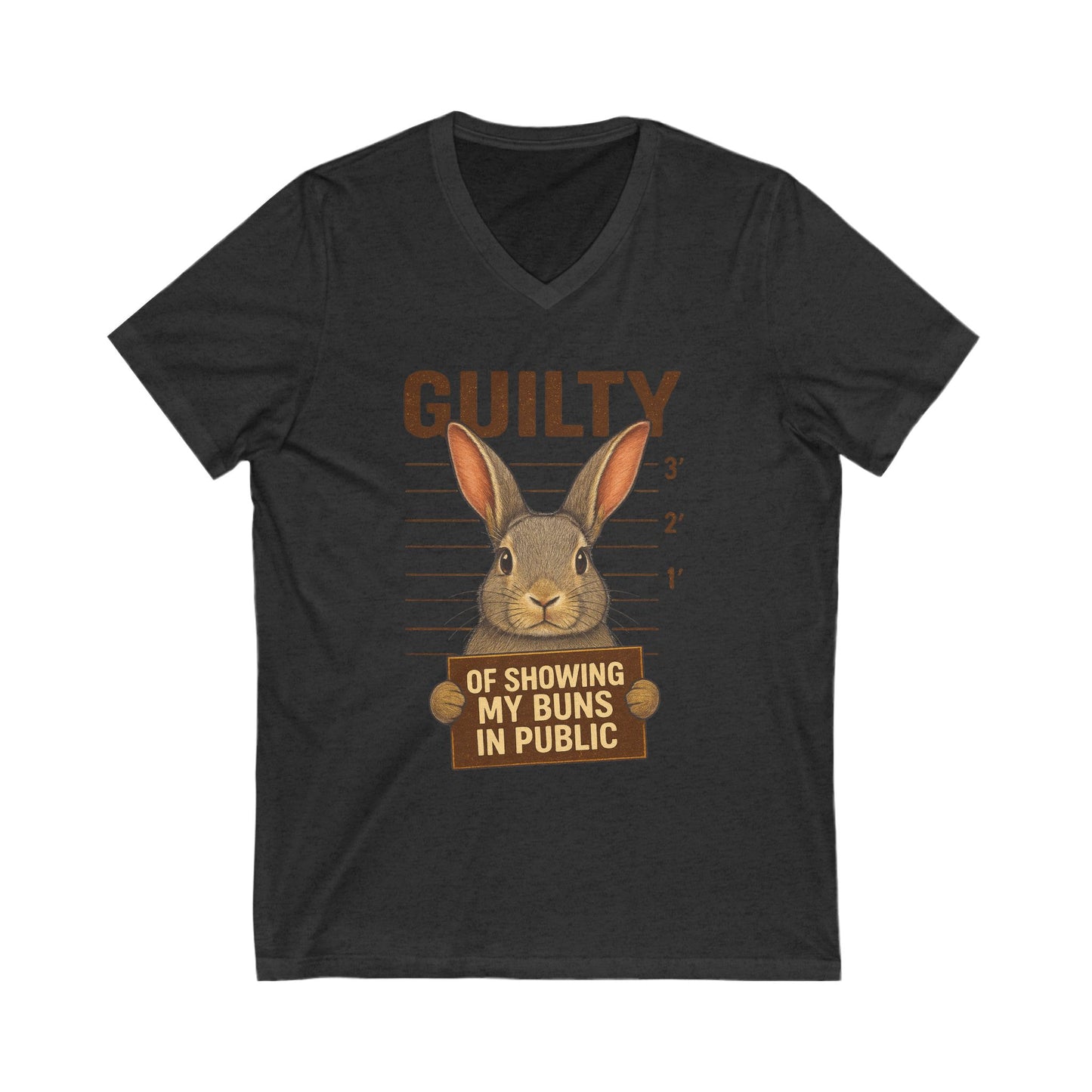 Guilty of Showing My Buns in Public V-Neck Tee - Funny Rabbit Shirt - Unisex Graphic Top - Casual Bunny Wear