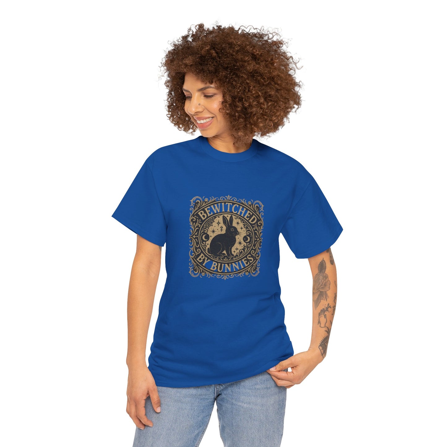 Bewitched by Bunnies Unisex Heavy Cotton T-Shirt – Enchanted Rabbit Halloween & Fall Graphic Tee | Bunny Lovers Gift