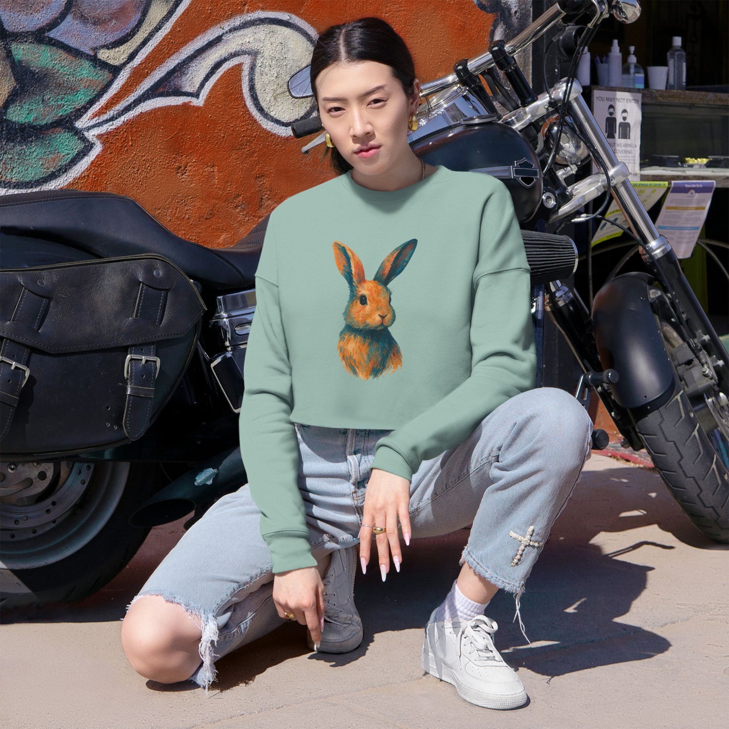 Painted Bunny Art Cropped Sweatshirt – Artsy Rabbit Vibes for Bunthusiasts - Cozy Animal Apparel