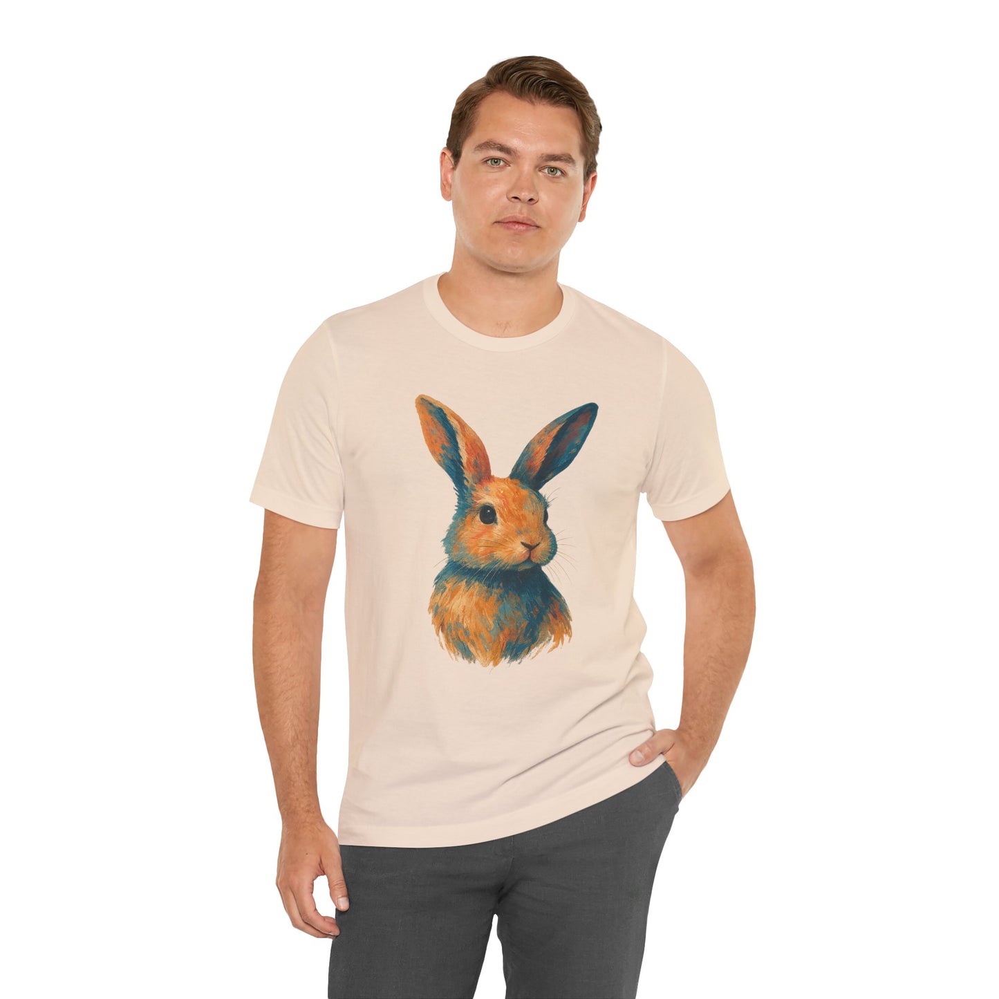 Golden Hour Bunny Unisex Short Sleeve Shirt – Painterly Rabbit Portrait T-Shirt - Artistic Graphic Tee for Animal Lovers - Unique Artwork