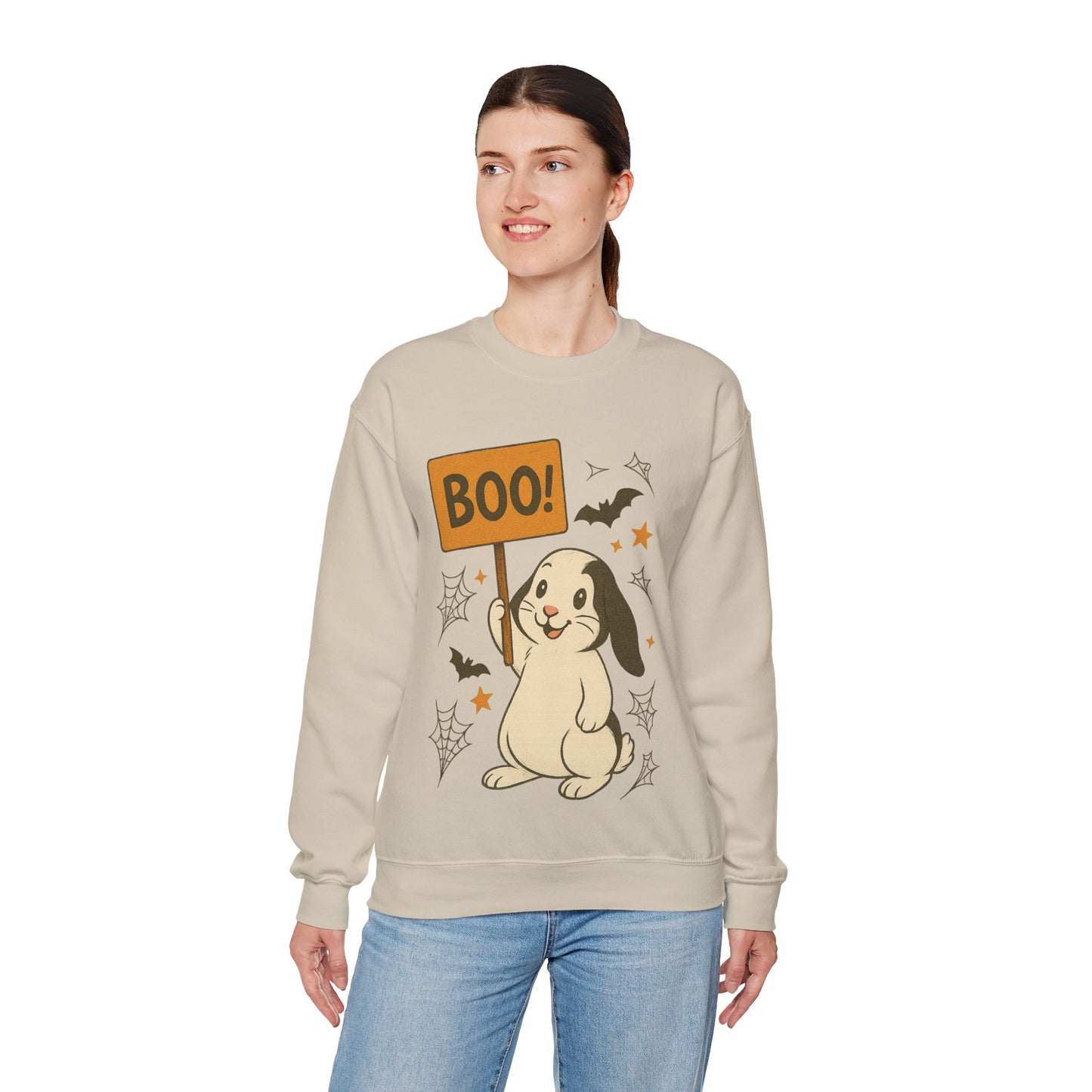 Boo Bunny Halloween Sweatshirt – Cozy Lop-Eared Rabbit & Spooky-Cute Fall Vibes - Unisex Heavy Blend™ Crewneck