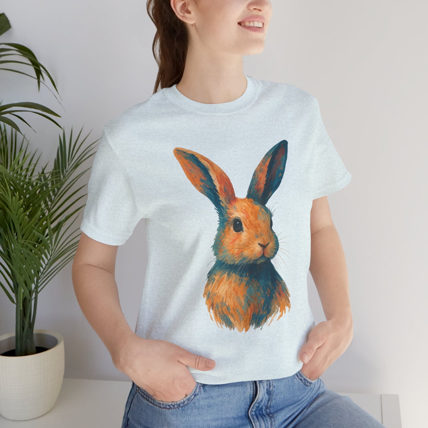 Golden Hour Bunny Unisex Short Sleeve Shirt – Painterly Rabbit Portrait T-Shirt - Artistic Graphic Tee for Animal Lovers - Unique Artwork