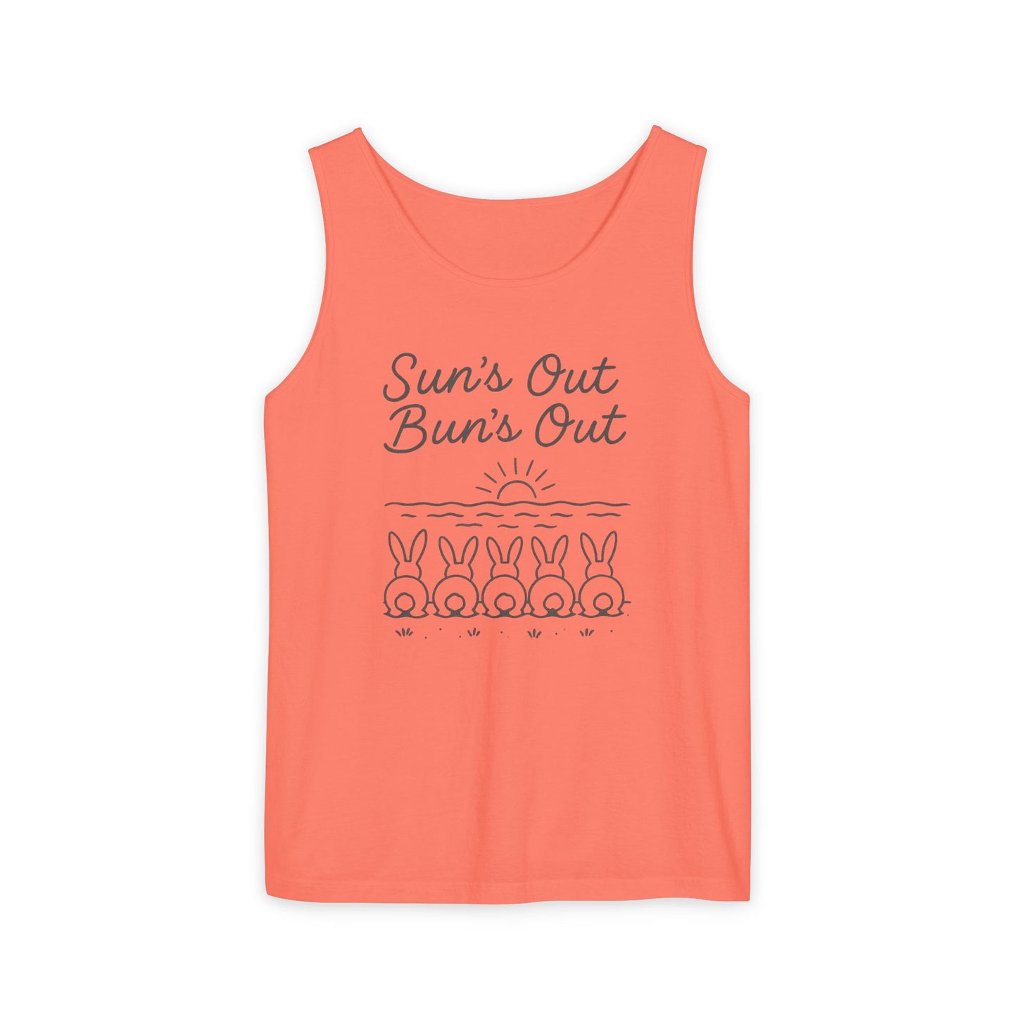 Sun's Out, Bun’s Out Tank Top – Funny Bunny Bums Summer Tee - Unisex Garment-Dyed | Beach Vibes - Vacation Apparel