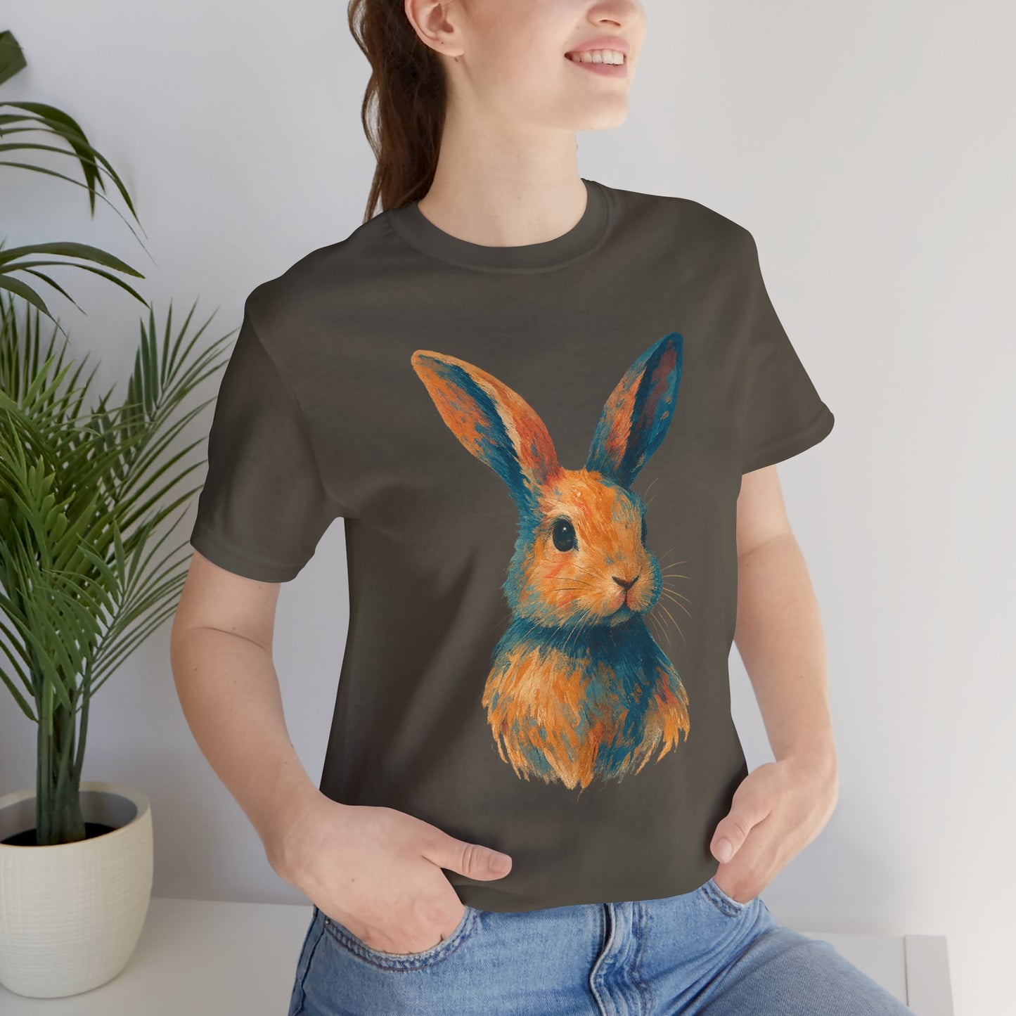 Golden Hour Bunny Unisex Short Sleeve Shirt – Painterly Rabbit Portrait T-Shirt - Artistic Graphic Tee for Animal Lovers - Unique Artwork