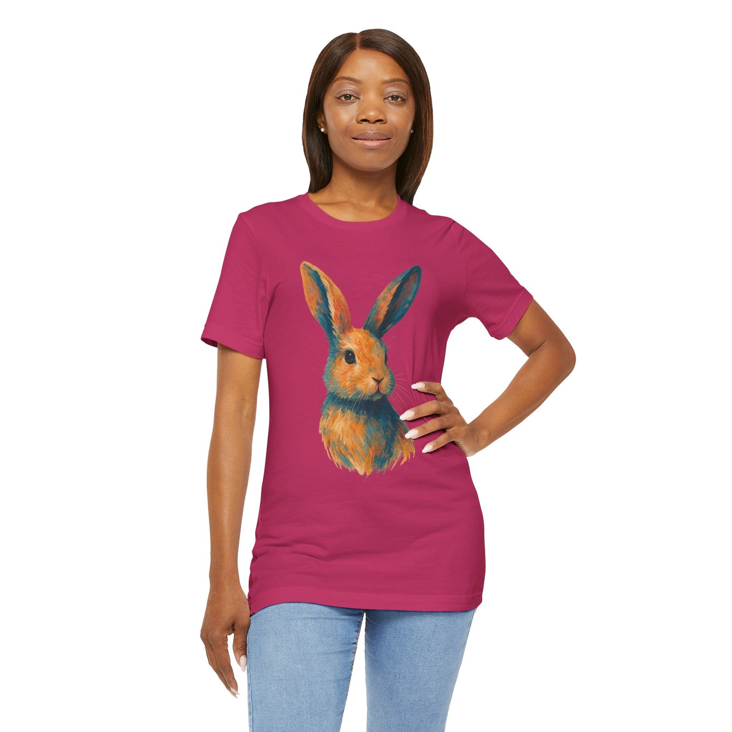 Golden Hour Bunny Unisex Short Sleeve Shirt – Painterly Rabbit Portrait T-Shirt - Artistic Graphic Tee for Animal Lovers - Unique Artwork