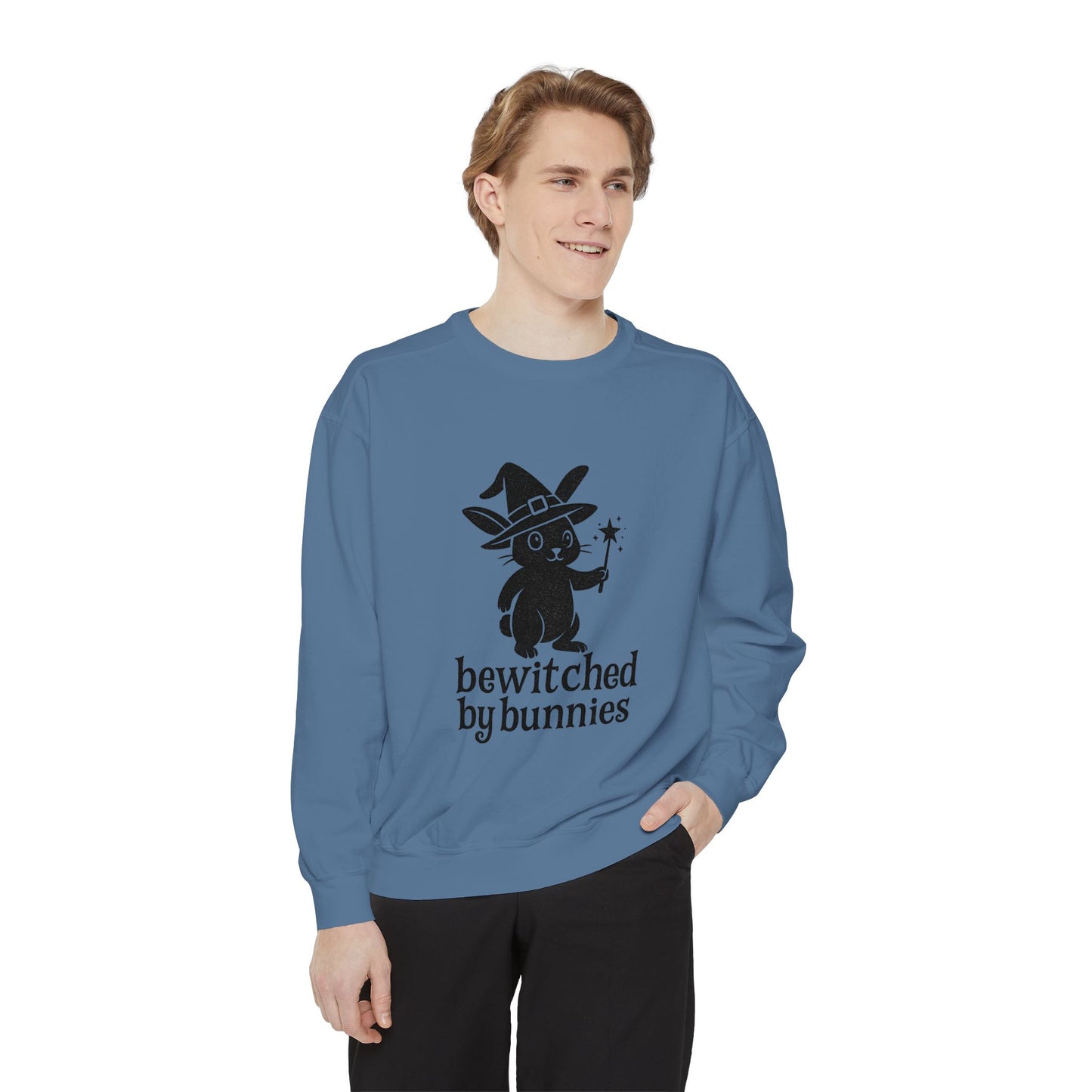 Bewitched by Bunnies Unisex Sweatshirt – Cozy Fall Rabbit Witch Pullover for Fall Festivities - Halloween Gift