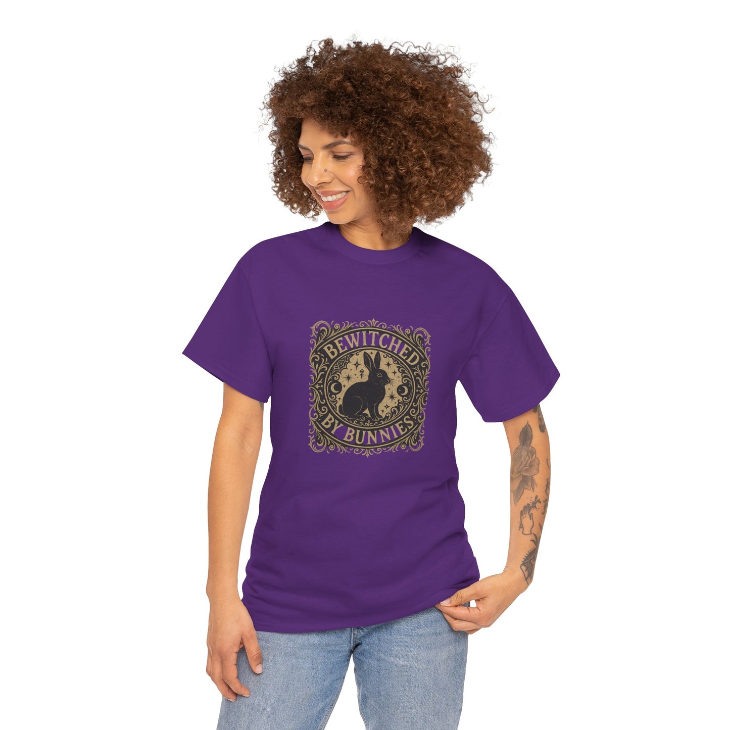 Bewitched by Bunnies Unisex Heavy Cotton T-Shirt – Enchanted Rabbit Halloween & Fall Graphic Tee | Bunny Lovers Gift